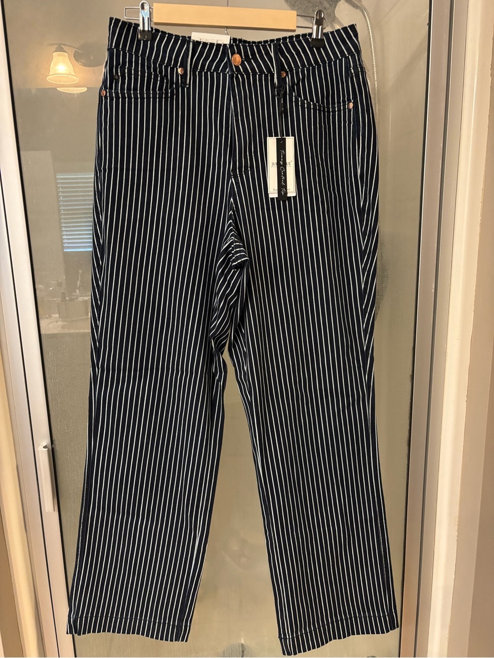 Judy Blue Navy with White Pinstripe Straight Leg Jeans